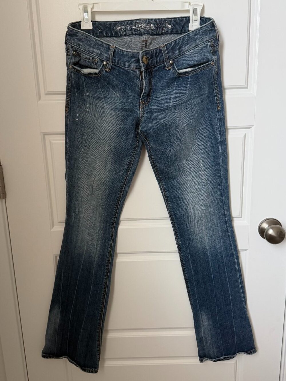 Express Jeans Y2K Low Rise Bootcut Flare Jeans Light Wash Stretch Denim